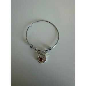 Disney Mickey Mouse Floating Charm Bangle Bracelet Silver Tone Expandable Locket